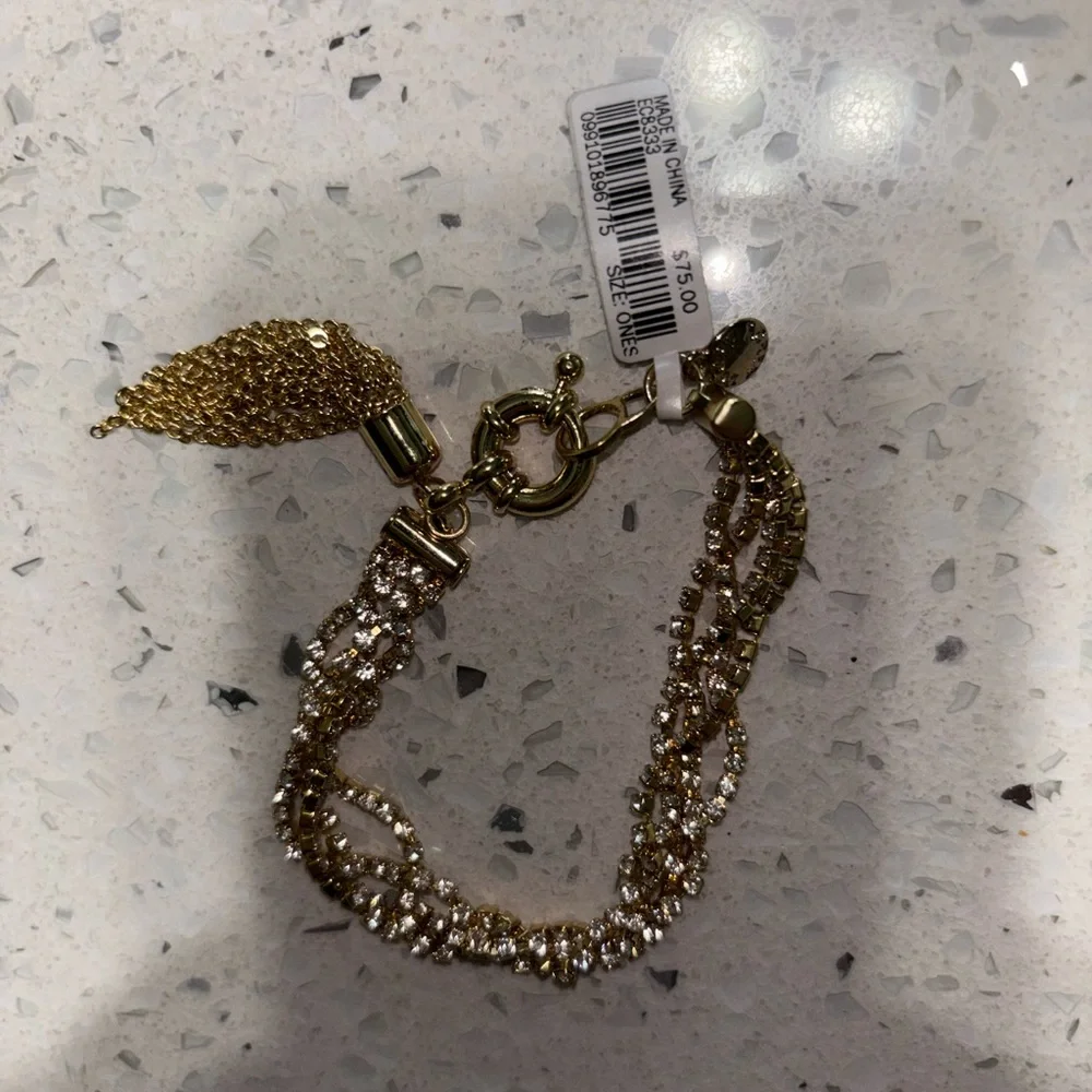 J.Crew Gold Multi-Strand Chain Bracelet with Tassel New - Picture 1 of 6